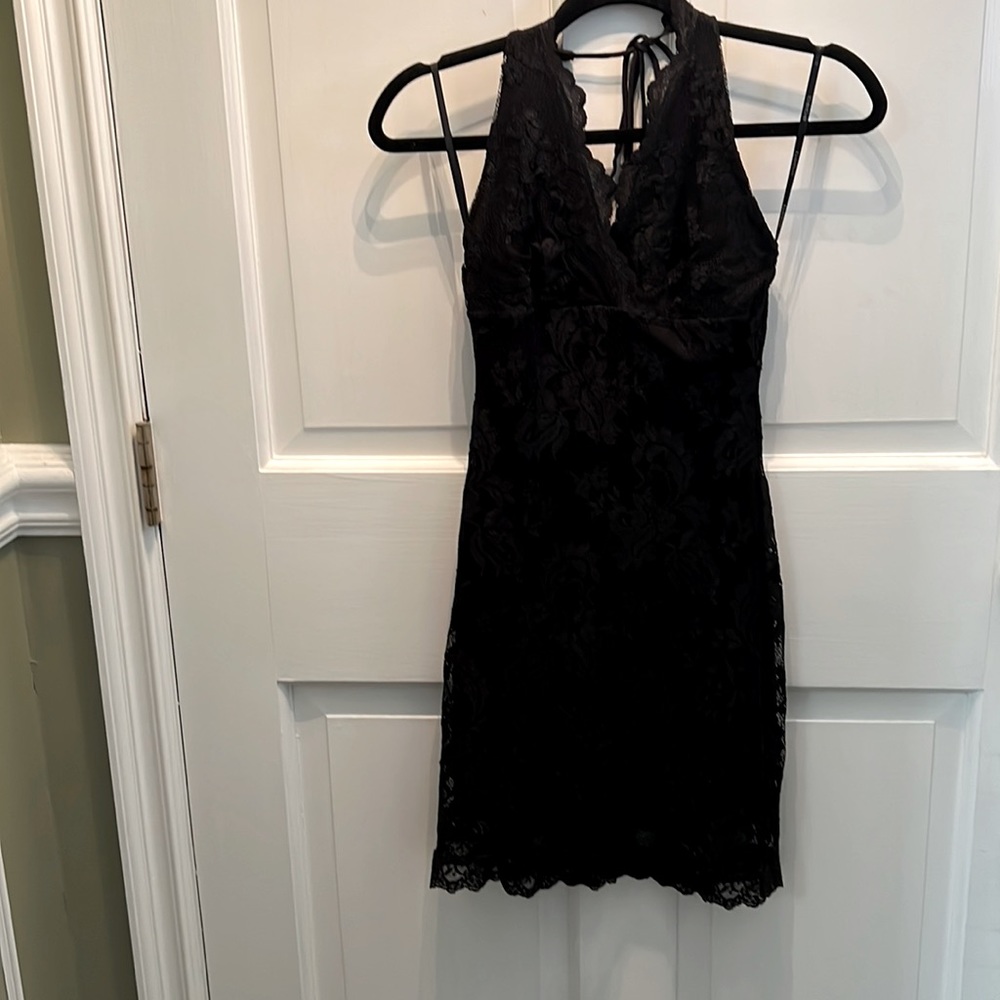 SALE! Bebe Black Lace Halter Dress - Picture 6 of 6